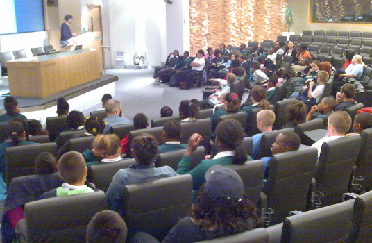 Pupils and Parents at talk on careers July 2009 Canary Wharf